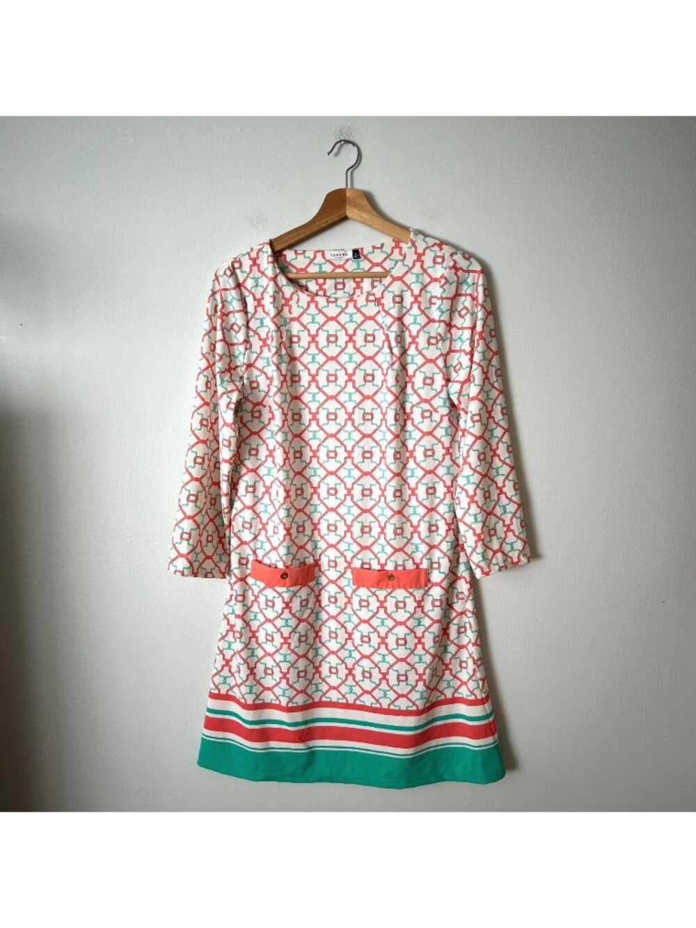 Cabana Life Classic Shift Dress Swim Cover Coral Green White Women's Size Large